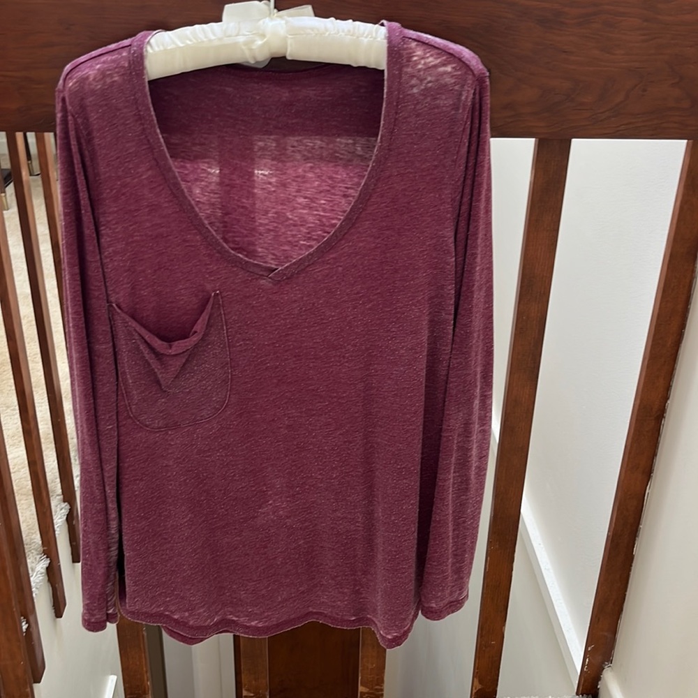Beautiful distressed cotton poly Long sleeve top